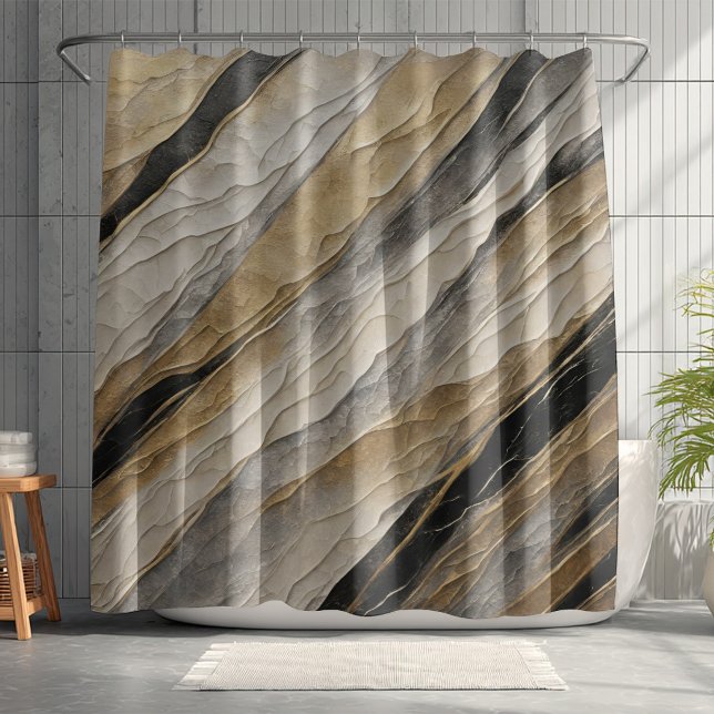 Cortina Para Box Listras Preto e Dourado Desgastadas (Weathered black and gold shower curtain
)