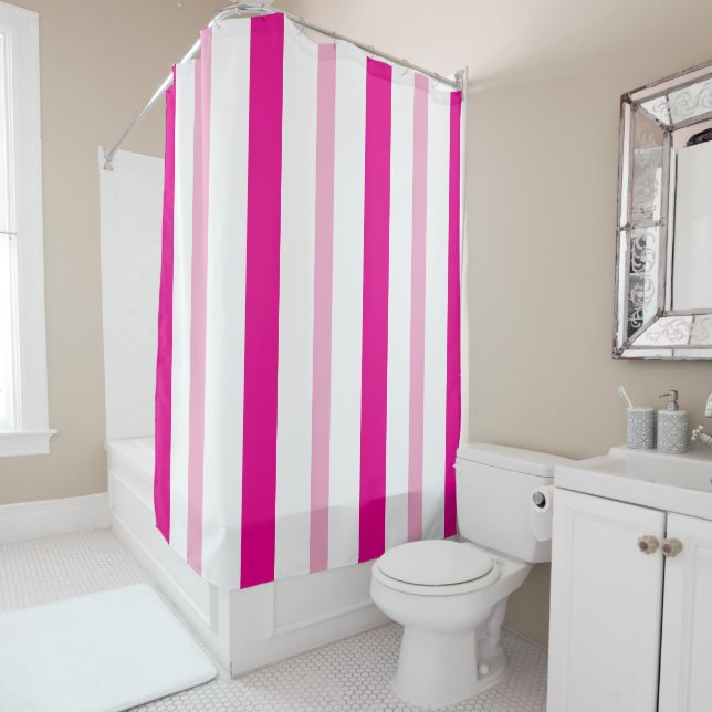 Cortina Para Box Listras Verticais de Verão Rosa Branco (In Situ)