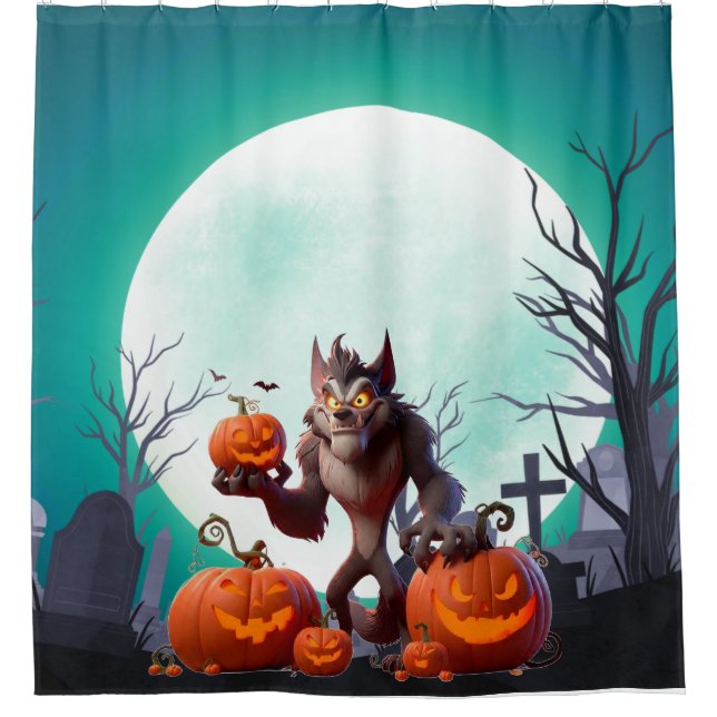 Cortina Para Box Lobisomem e abóboras de Halloween (Frente)