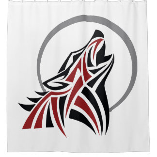 Cortina Para Box Lobo tribal que urra a lua cinzenta preta vermelha