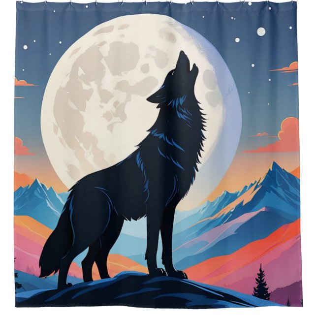 Cortina Para Box Lobo Uivando Para a Lua (Frente)