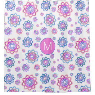 Cortina Para Box Lótus Flor Moderno Monograma Cor-de-Rosa Pastel Ve