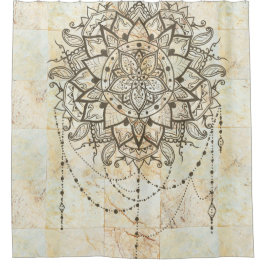 Cortina Para Box Lotus mandala sobre azulejos cerâmicos