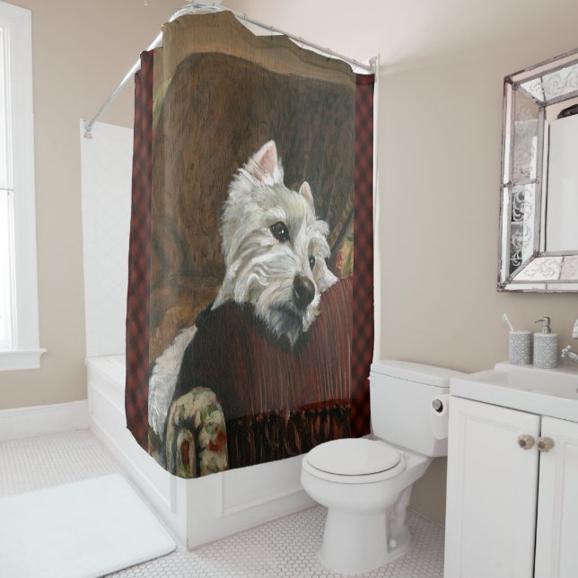 Cortina Para Box Lounging Westie em Sofa (In Situ)