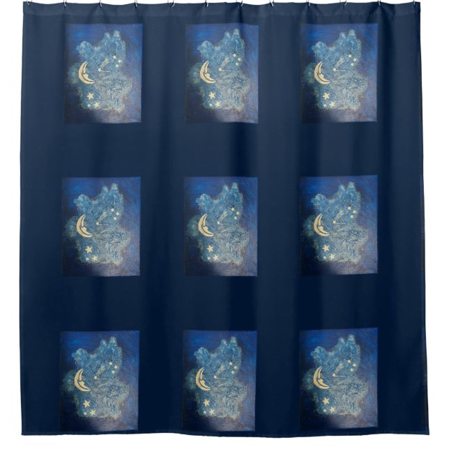 Cortina Para Box Lua Crescente e Estrelas em Azul (Frente)