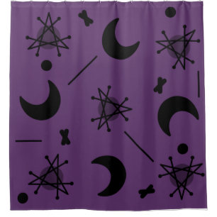 Cortina Para Box Luas e Estrelas Era Atômica Abstrato Roxo