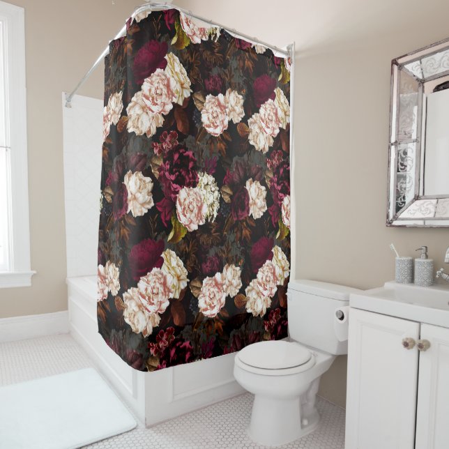 Cortina Para Box Lush barroco - flores antigas de pedônia - preto (In Situ)