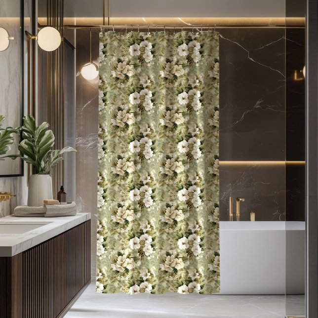 Cortina Para Box Lux Green Shower Curtain Gold Foliage Accent (Lux Green Shower Curtain Gold Foliage Accent)