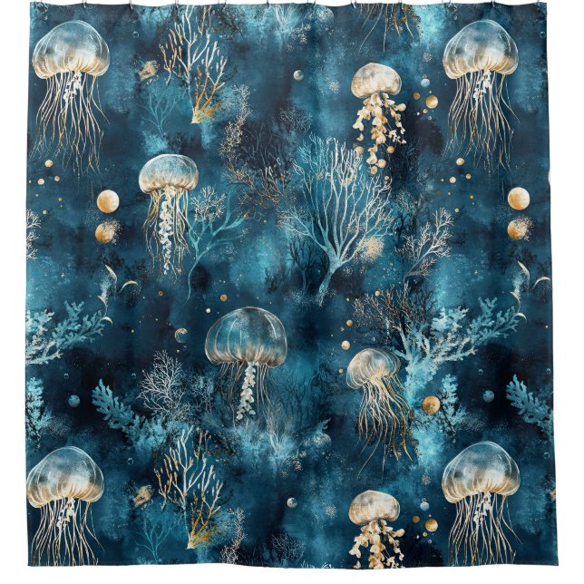 Cortina Para Box Lux Ocean Jellyfish & Coral Gold Pattern (2) (Frente)