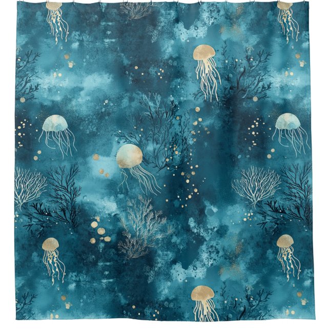 Cortina Para Box Lux Ocean Jellyfish & Coral Gold Pattern (3) (Frente)