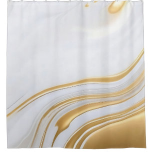 Cortina Para Box Luxo Líquido Dourado e Mármore Fluido Branco