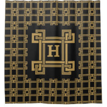 Luxo Preto Dourado Monograma Chave Grega