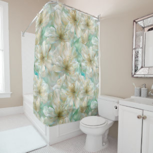 Cortina Para Box Luxuoso Verde Esmeralda Pérola Floral