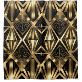 Cortina Para Box Luxurious Art Deco Geometric Gold and Black