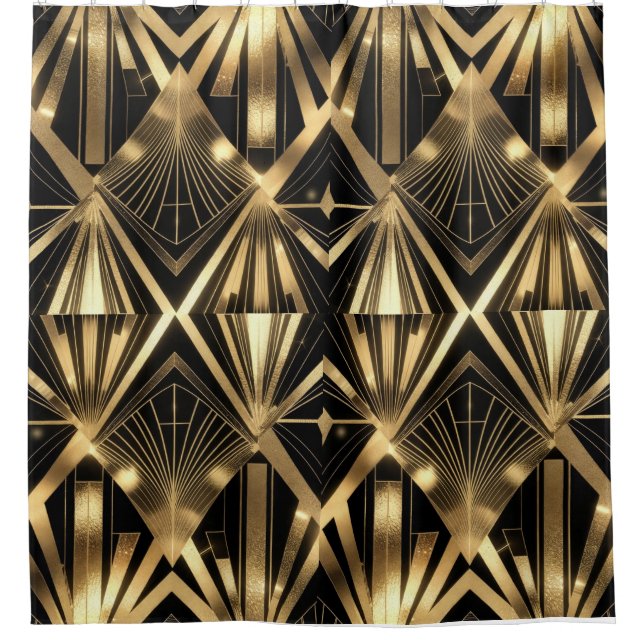 Cortina Para Box Luxurious Art Deco Geometric Gold and Black (Frente)