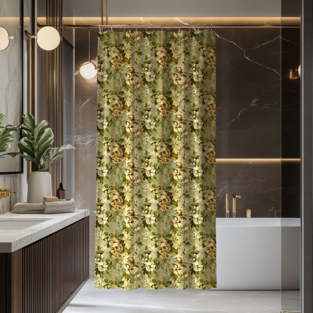Cortina Para Box Luxury Botanical Curtain Green Gold Chic Decor (Luxury Botanical Curtain Green Gold Chic Decor)