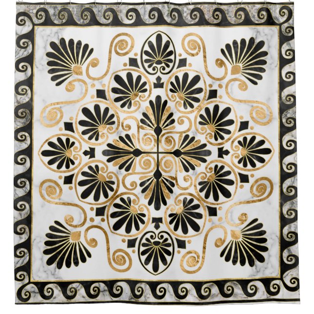 Cortina Para Box Luxury Greek Ornament Black and White Marble (Frente)