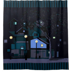 Cortina Para Box Luzes e casas de rua das noites da cidade