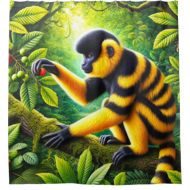 Cortina Para Box Macaco Dourado de Nariz Arrebitado Atravessando a  (Frente)