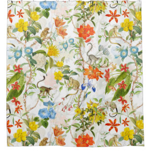 Cortina Para Box Macacos-Vintagem Tropicais Jardim Rococo Chinoiser