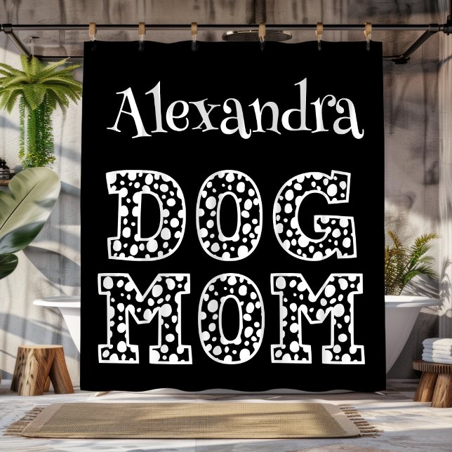 Cortina Para Box Mãe de Cachorro Personalizado Preto e Branco (Black and White Personalized Dog Mom Shower Curtain)