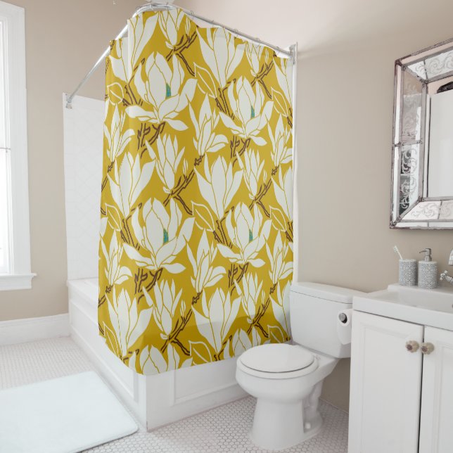 Cortina Para Box Magnolia graphic in mustard pattern (In Situ)