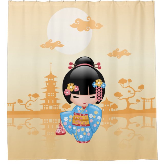 Cortina Para Box Maiko Kokeshi Doll Cute Geisha Girl Amarelo (Frente)