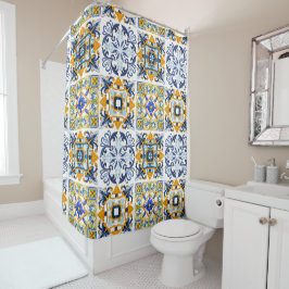 Cortina Para Box Majolica, limões, azulejos da Sicília  