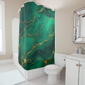 Cortina Para Box Malachite Marble Pattern with Gold Veins