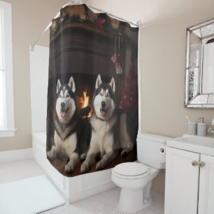 Cortina Para Box Malamute do Alasca junto à Lareira Natal