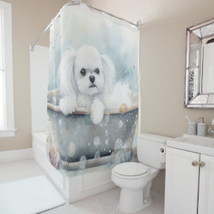 Cortina Para Box Maltês: Bathtub Watercolor Dog Art