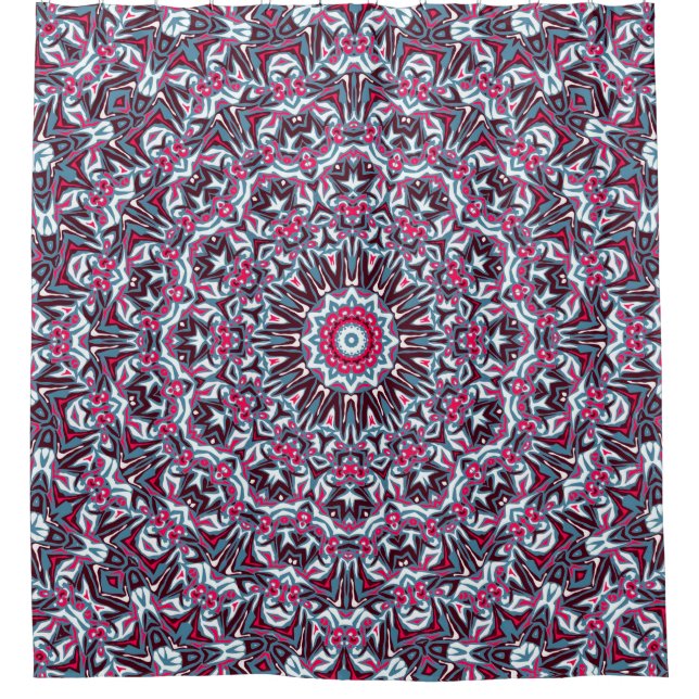 Cortina Para Box Mandala branca, vermelha e khaki. (Frente)