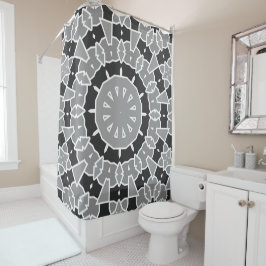 Cortina Para Box Mandala geométrica branca, preto e negro