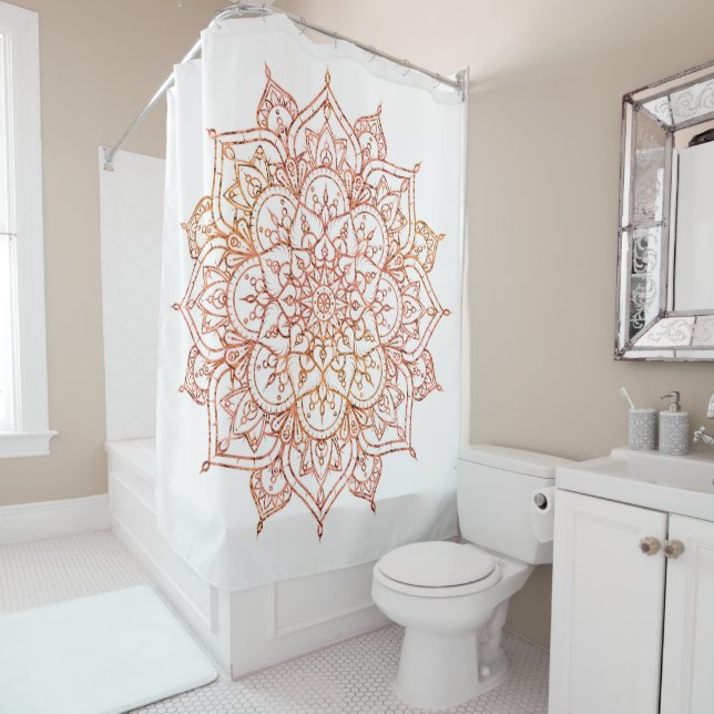 Cortina Para Box Mandala Rosa e Laranja em Glam Branco (In Situ)