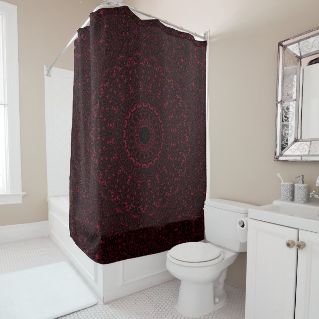 Cortina Para Box Mandalá Vermelho Borgonha com Simetria Ornamental (In Situ)