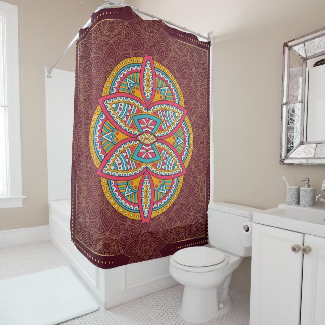Cortina Para Box Mandalas em padrões mistos de Maroon (In Situ)