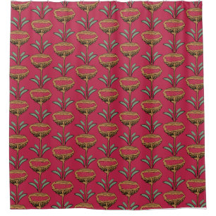Cortina Para Box Mão Desenhada Moderna Design Viva Magenta Dourada