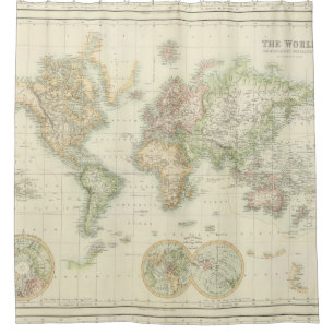Cortina Para Box Mapa Vintage do Mundo (1872)