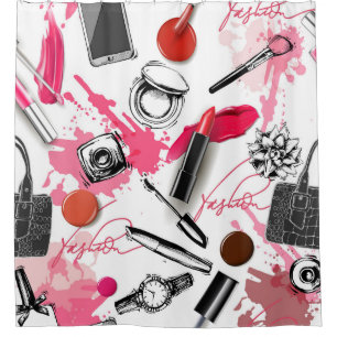 Cortina Para Box maquiagem desenhada à mão, padrão gráfico vintage.