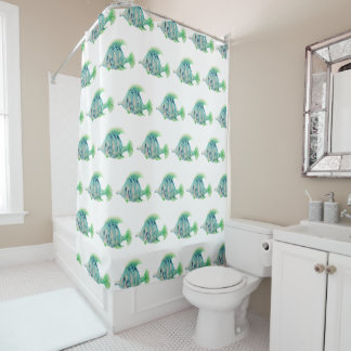 Cortina Para Box Mar Artístico Aquarela Azul Peixes Tropicais