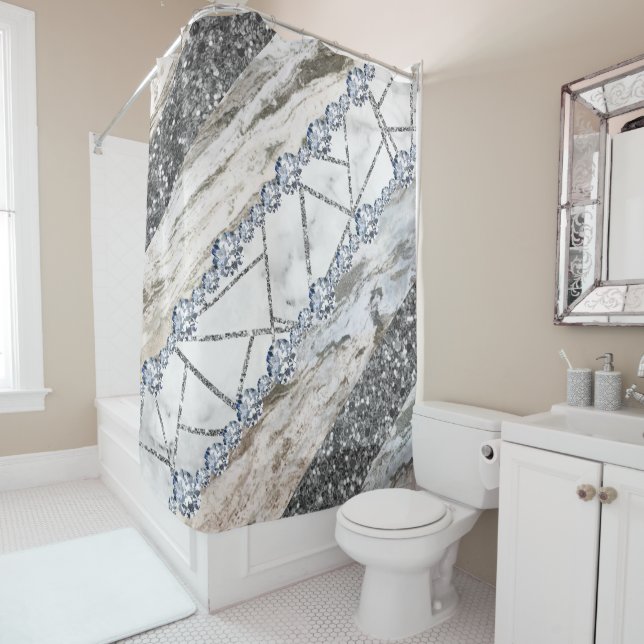 Cortina Para Box Marble Cinza Dourada White (In Situ)