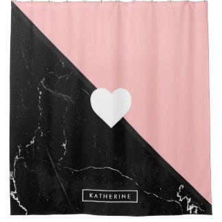 Cortina Para Box Marble e Coração Bonita