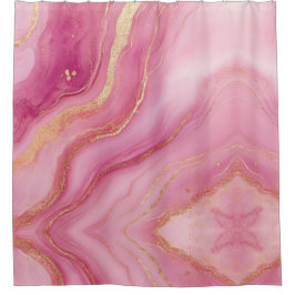 Cortina Para Box Marble Elegante rosa e Dourado