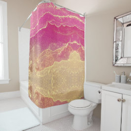 Cortina Para Box Marble Elegante rosa e Dourado