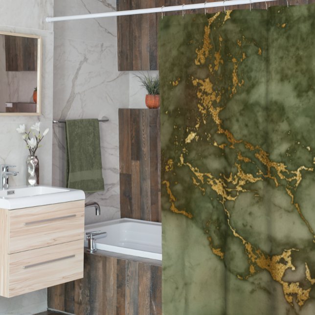 Cortina Para Box Marble Stone Metallic Dourado Veins Green Hunter (Criador carregado)