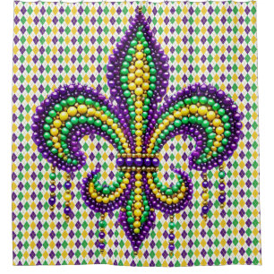 Cortina Para Box Mardi Gras fleur de lis, verde-púrpura