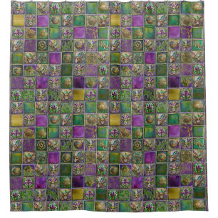 Cortina Para Box Mardi Gras Masks Feathers Fleur de lis Tile Print