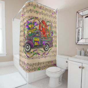 Cortina Para Box Mardi Gras Vintage Caminhão Crawfish Fleur De Lis
