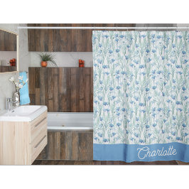 Cortina Para Box Margaridas aquarela azul nome personalizado