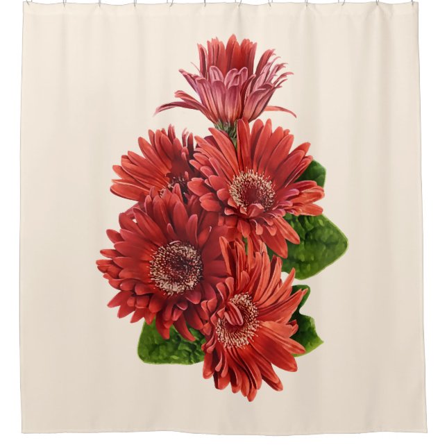 Cortina Para Box Margaridas Gerbera Vermelhas (Frente)